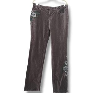 SUNDANCE Women's Mink Brown Velvet Pants Floral Embroidery  30  Boho Indie